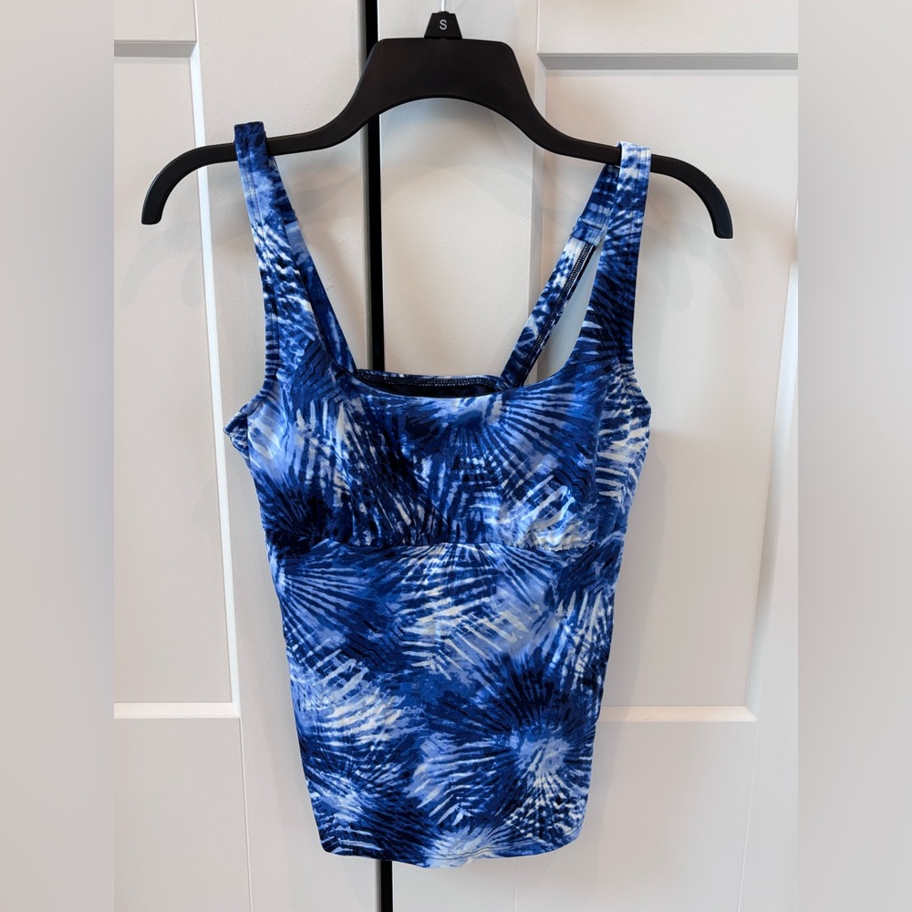 Blue Tie-Dye Square Neck Swim Top